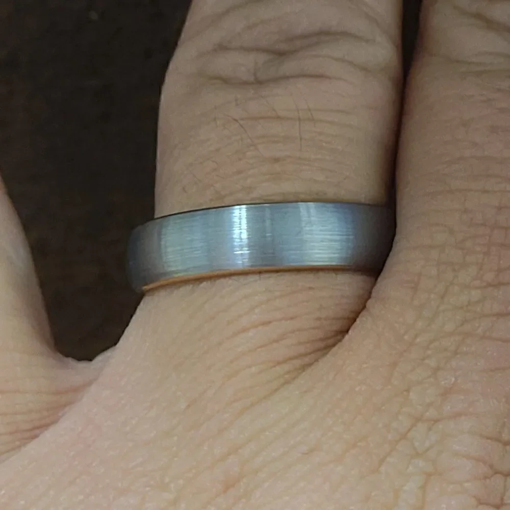 Men's Real Silver and Rose gold Tungsten Wedding Ring - Brushed Steel